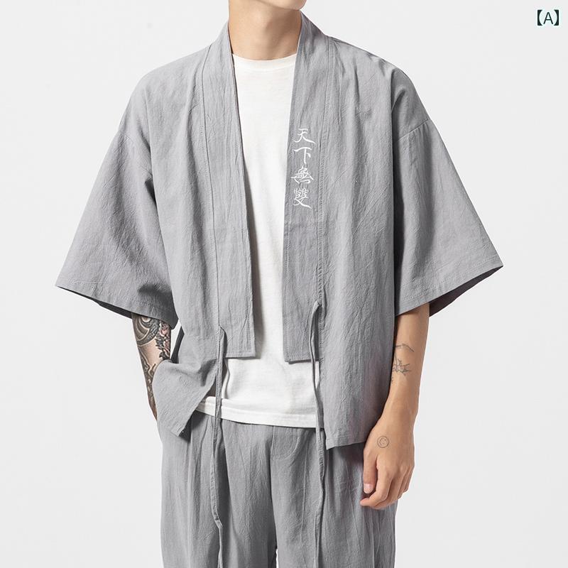 メンズ 夏 羽織 ジレー 御召しもの 瀬戸もの 風 薄っぺら 綿 リネン つけ加える 大きめ 大きさ 上衣 上衣