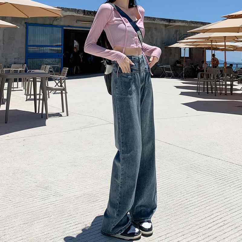 パンツ デニムパンツ レディース 女性 ワイド レッグ ジーンズ 秋 ハイウエスト ストレート ドレープ フロア レングス