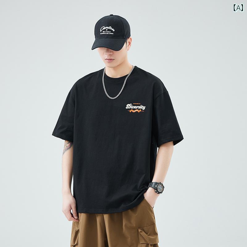 夏 半袖 メンズ レトロ プリント Tシャツ カジュアル ラウンドネック メンズ 薄手 ゆったり レジャー