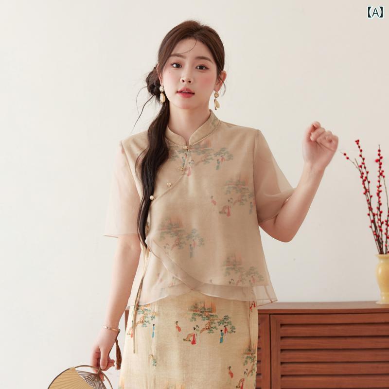 レディース ぽっちゃり 婦人服 トップス スカート チャイナドレス風 中国 おしゃれ 大きめサイズ ゆったり 夏
