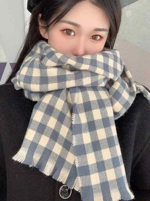 冬 マフラー チェック柄 スカーフ 女性 韓国 ロング ショール 兼用 イン ガールズ 学生 厚く 暖かい スカーフ