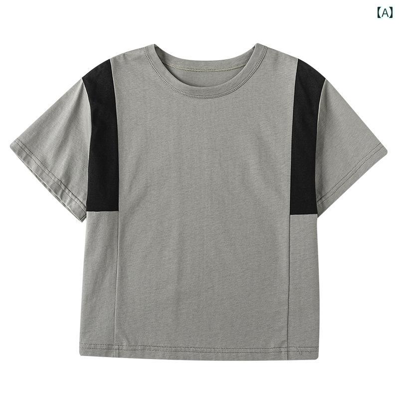 トップス Tシャツ キッズ おしゃれ ナチュラル 子供服 夏 薄手 男の子 女の子 夏服 スプライシング 子供 綿 半袖