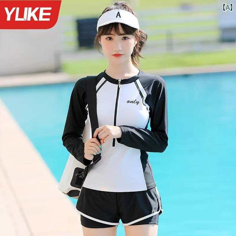 水着 レディース お腹カバー 夏 ビーチ プール リゾート ラウンドネック スパンデックス ボクサー ブリーフ 長袖 ウエスト カバー