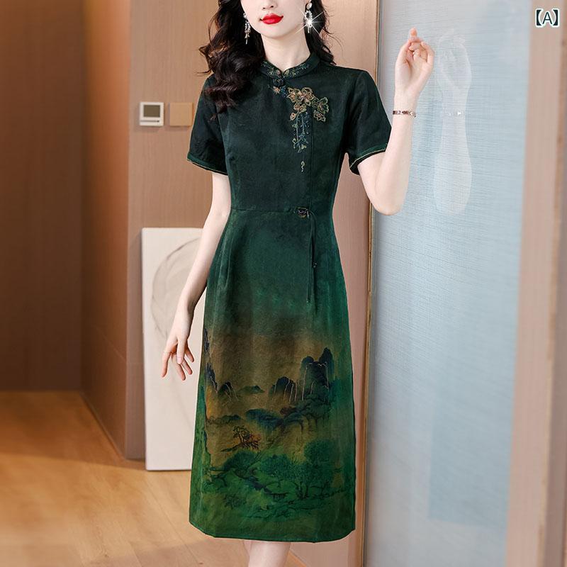 ワンピース きれいめ レディース 上品 マザーズ ミセス 婦人服 大きめサイズ レトロ 中華風 ドレス 豪華感 チャイナ ドレス が