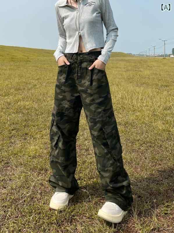レディース メンズ パンツ カーゴ ゆったり ストリート アメリカン レトロ マルチ ポケット 迷彩 バギー フィット フロア レングス｜セキュアデポ