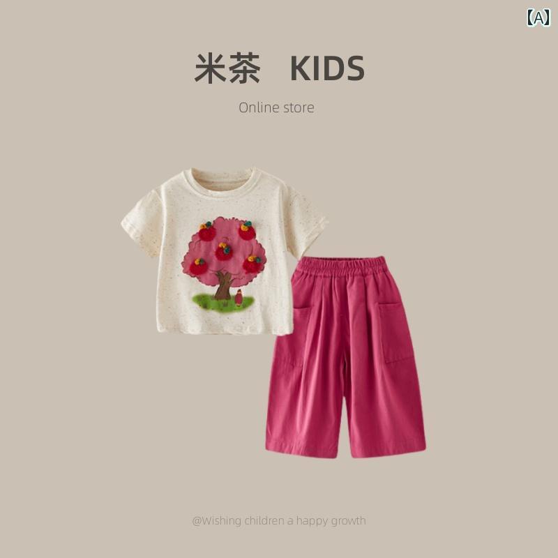 パンツ 子供服 セットアップ カジュアル かわいい 韓国 スーツ 夏 おしゃれ 2点 セット ベビー Tシャツ 九分丈｜セキュアデポ