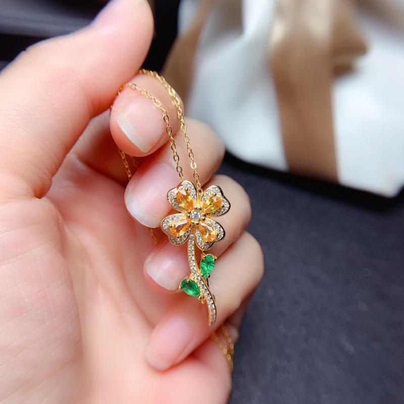 アクセサリー レトロ 四つ葉 クローバー ネックレス ペンダント 韓国 チェーン フェイク エメラルド レディース アクセサリー オールシーズン