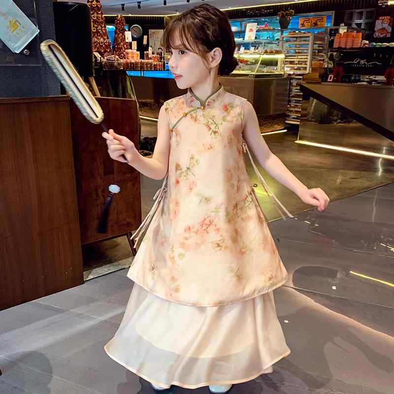 キッズファッション ドレス ワンピース ロング スカート 半袖 かわいい プリンセス チャイナ風 韓服 おしゃれ 子供 夏