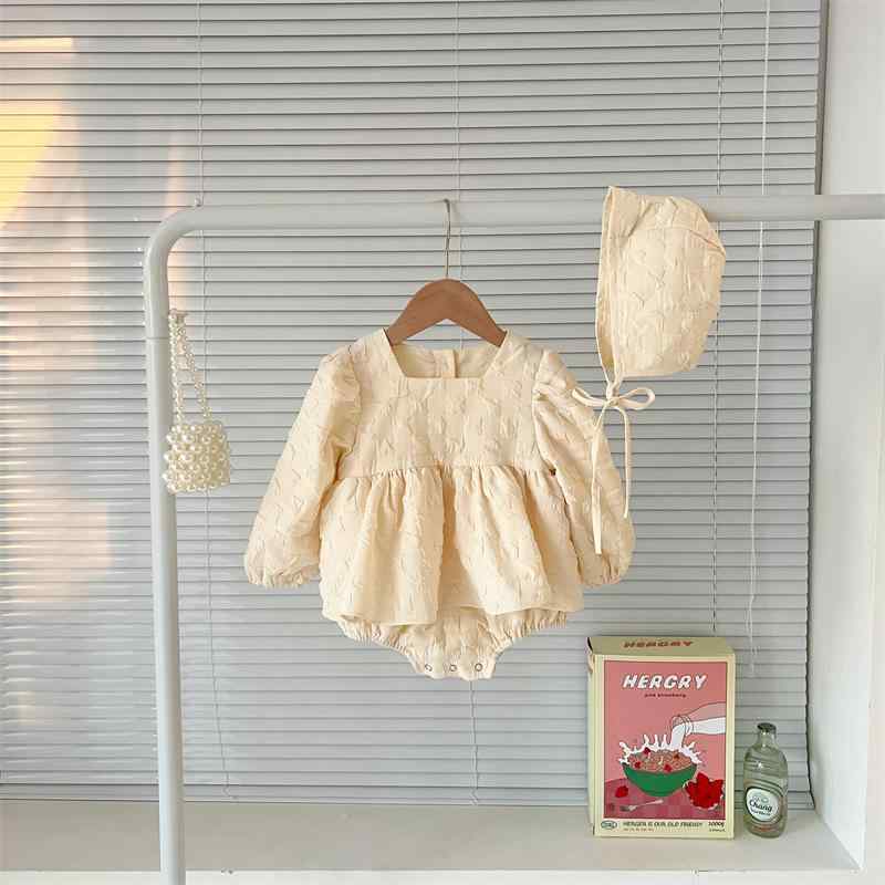 ワンピース ドレス ジャンプスーツ 帽子 ハット キッズ 子供 おしゃれ ファッション 春 女の子 無地 プリンセス 綿 幼児 長袖 韓国 コットン