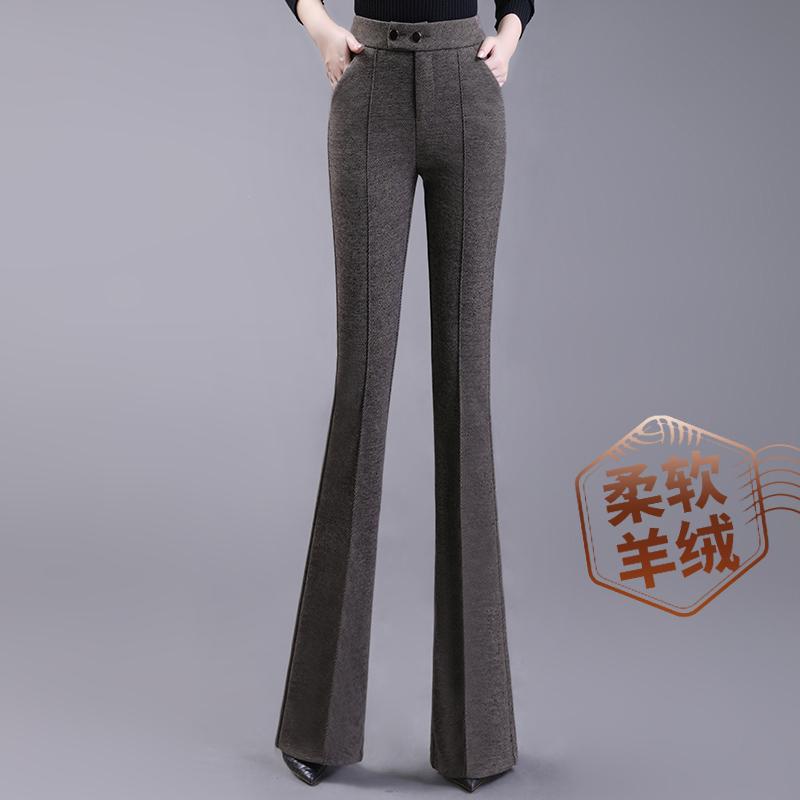 パンツ レディース ボトムス 秋冬 ブーツ カット ハイウエスト 厚手 暖かい ドレープ スリム ウール フレアパンツ｜セキュアデポ