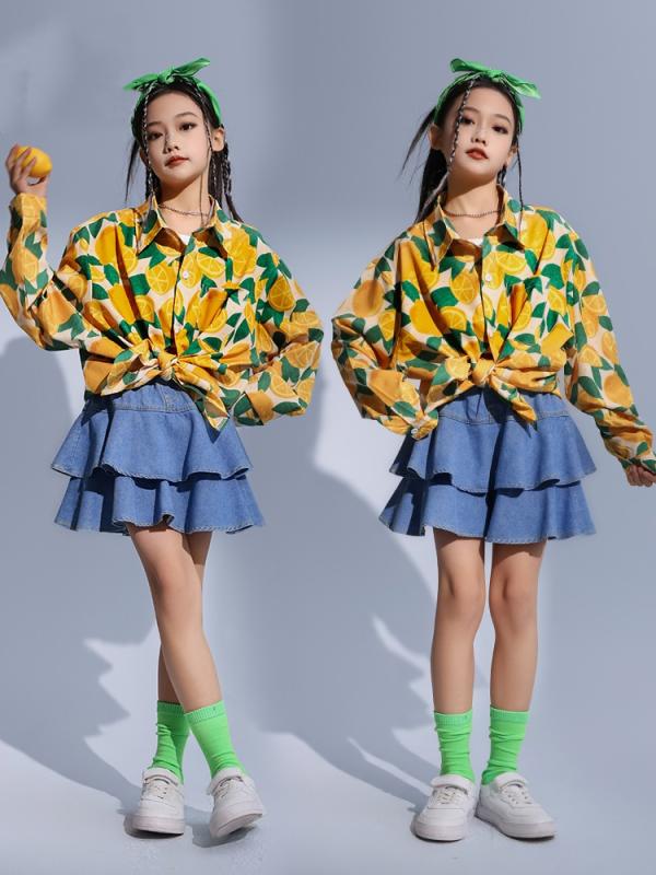 衣装 チアリーディング ジャズ ダンス 衣装 女の子 80年代 レトロ 子供 パフォーマンス セット ヒップホップ ストリート シャツ