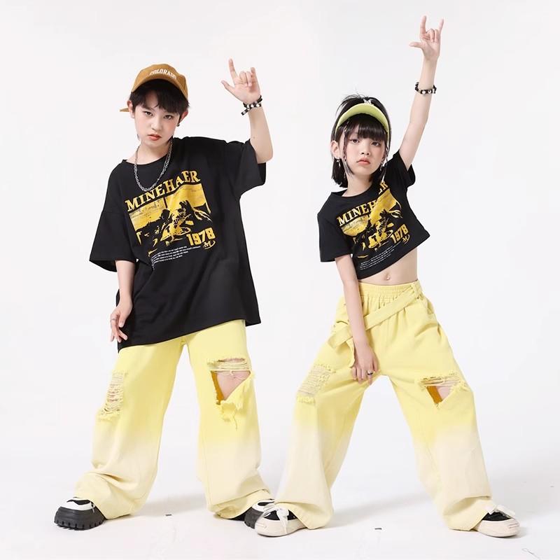 子供服 女の子 男の子 Tシャツ へそ出し パンツ コスチューム バンド ダンス ヒップホップ ストリート系 パフォーマンス 衣装 クール かっこいい キッズ