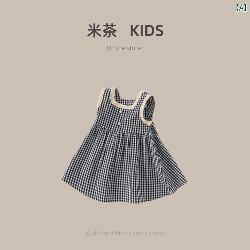 ドレス スカート キッズ 幼児 サマー ワンピース おしゃれ かわいい 韓国 ベスト 夏 子供 チェック柄 プリンセス 女児 赤ちゃん ノースリーブ a ライン｜セキュアデポ