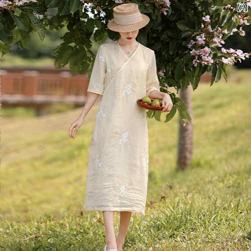 レディース 夏 炎節 衣装 好いたらしいめ 雅びやか お上さん服 マザーズ ハイエンド カラムシ お召しもの V のど首 五分袖 綿織物リネン a 生産ライン 中国 瀬戸もの
