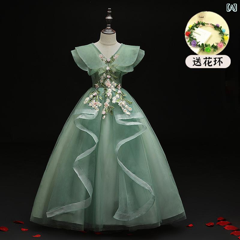 キッズ パーティードレス ジュニア ファッション 女の子 子供服 ガール 豪華感 かわいい プリンセス フラワーガール イベント 結婚式 誕生会 衣装 発表会