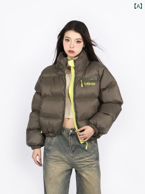 ジャケット アウター トップス カジュアル レディース アメリカン ストリート ヒップホップ ジッパー ポケット シンプル 厚手 暖かい 長袖 短め アウトドア ショート