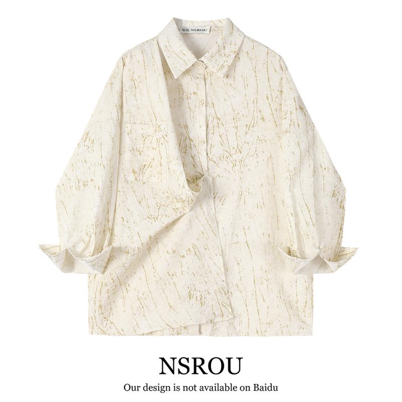 シャツ ジャケット シャツ トップス レディース ファッション フレンチ レトロ インク プリント 女性 春秋 中国 フェイク ツーピース スリム