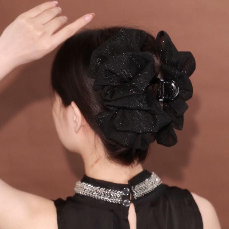 ヘアアクセサリー かわいい ふわふわ 髪 ボリューム 両面 バブル 特大 リボン ヘア 後頭部 シャーク クリップ プレート 韓国