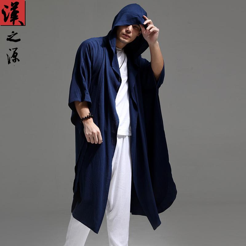 シャツ メンズ 修行服 カンフー 太極拳 中華風 バット スリーブ リネン ロング ミドル丈 フード 瞑想 スーツ 綿 リネン 日焼け防止 カーディガン 瞑想 スーツ