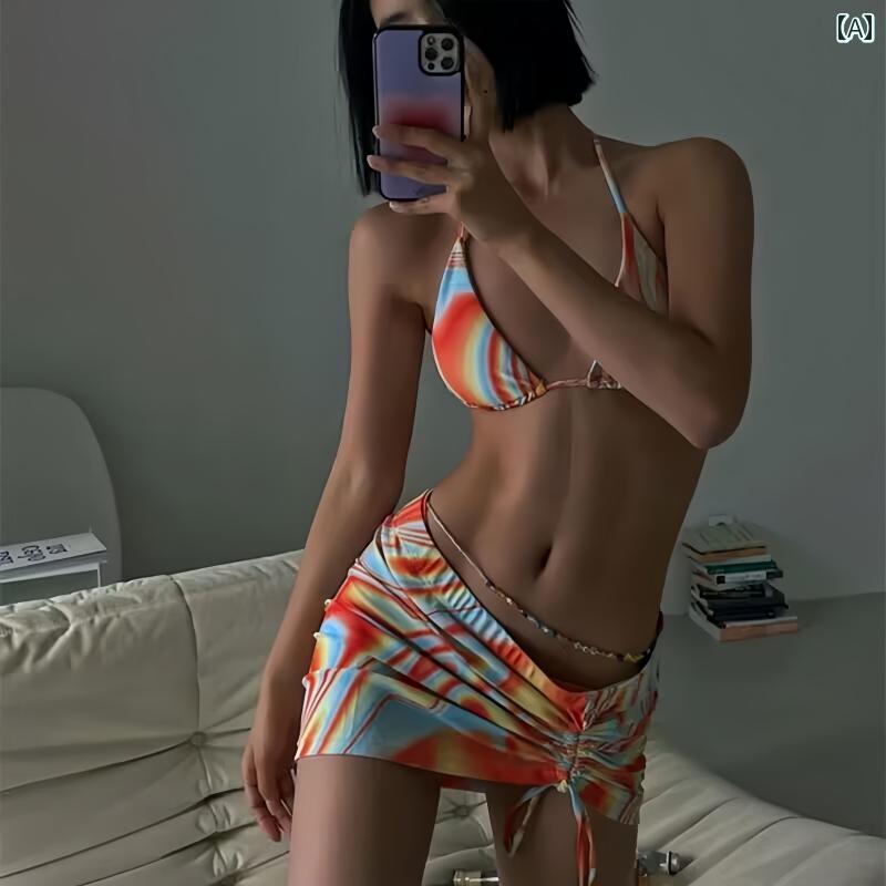 レディース 夏 ビキニ 水着 セクシー 魅力的 ビーチ リゾート レジャー 海水浴 カラフル 波型 小胸 プッシュアップ 分割 スリーピース 温泉 プール 休み