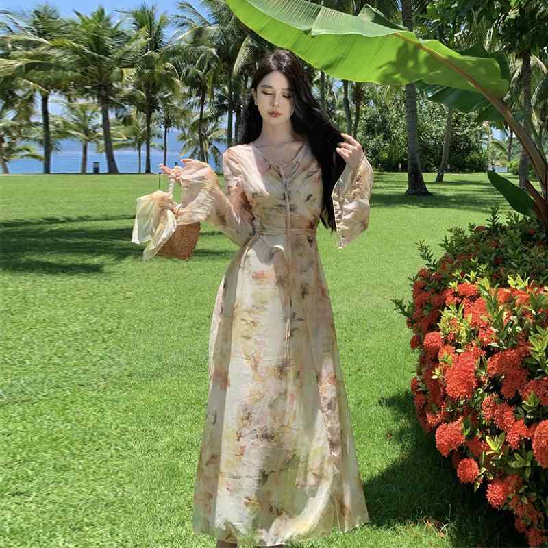 リゾートドレス 夏ドレス ディナードレス ホリデードレス 夏 ロングドレス ビーチ 休暇 旅行 休日 ヴァカンス エキゾチック エレガント フェミニン レディース