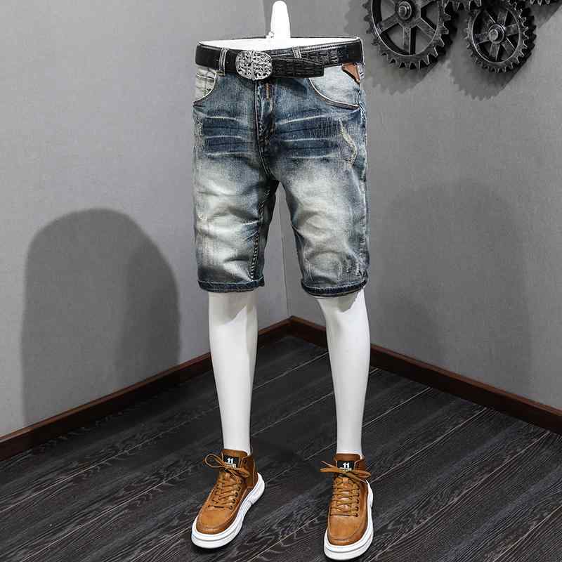 パンツ デニムパンツ ジーパン アメリカ レトロ ダメージ 加工 デニムショートパンツ 男性用 傷 白い ひげ ミディアム