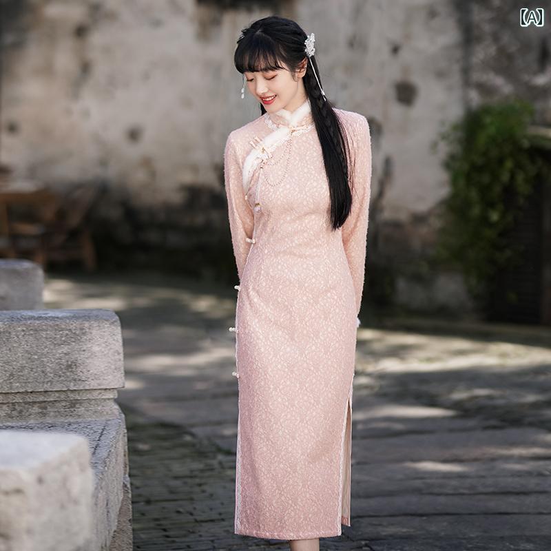 レディース 瀬戸もの お召しもの 雅びやか 衣装 映画化 お召しもの お上さん サクラ色 秋冬 朦々たる 天鵝絨 長袖 冬 ハイエンド