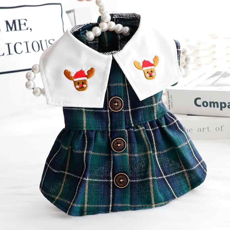 犬服 ドッグ キャット ウェア 秋服 猫服 プリンセス スカート トナカイ イン チェック柄 スカート おしゃれ 小型 犬 テディ ペット プリンセス ドレス 衣装