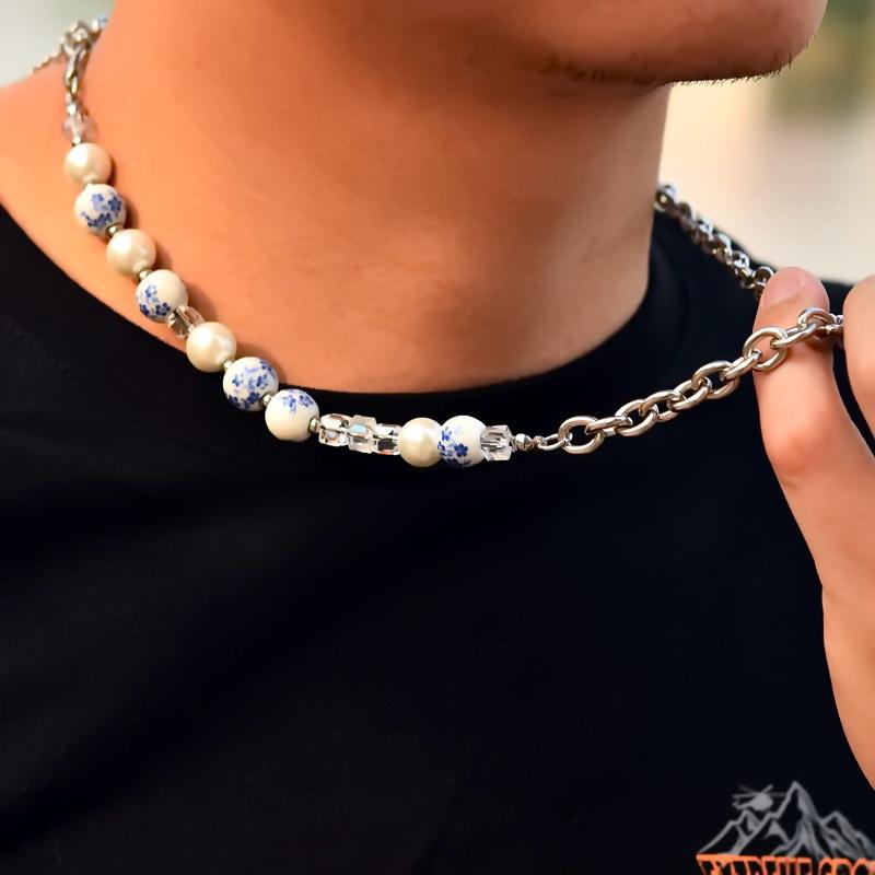 ネックレス かっこいい 青 白 ネックレス ヒップホップ ストリート 褪せにくい チタン鋼 チェーン ユニセックス ジュエリー