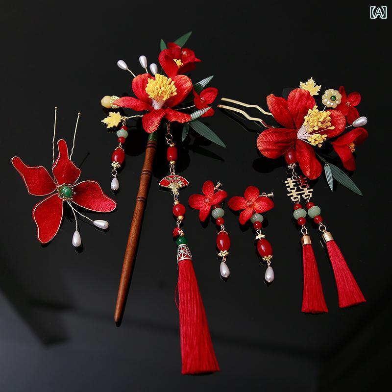 ウエディング 花嫁 ヘアピン ヘアアクセサリー 結婚式 髪飾り イヤリング アクセサリー チャイナ風 エレガント 新婦 ギフト