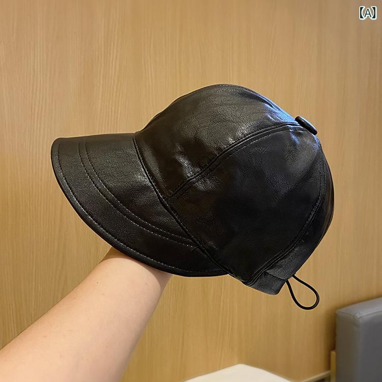 帽子 レディース 秋冬 ファッション レザ― 韓国 レトロ フィッシャーマン ハット つば広 小顔 アヒル舌 バケット ハット 折りたたみ