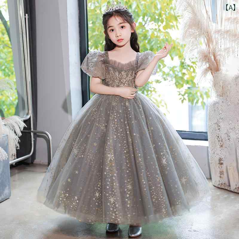 キッズ パーティードレス ジュニア ファッション 女の子 ドレス プリンセス 高貴 誕生日 子供 パフォーマンス イブニングドレス フラワーガール グレー｜セキュアデポ