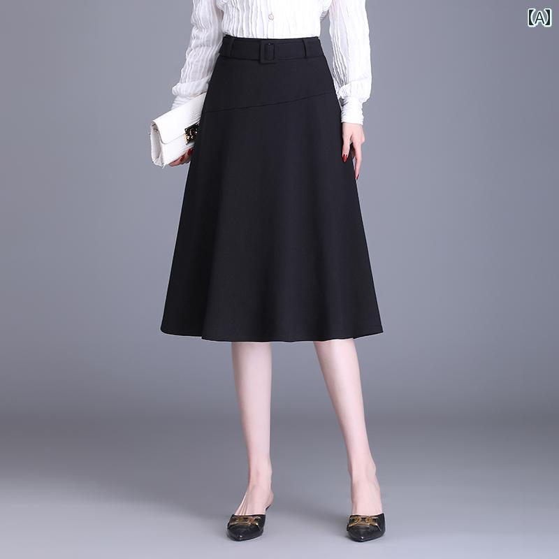 レディース スカート ハイウエスト フレアスカート Aラインスカート 春秋 大きめサイズ カジュアル シンプル ビジネス 通勤 学校行事 ショッピング 婦人服