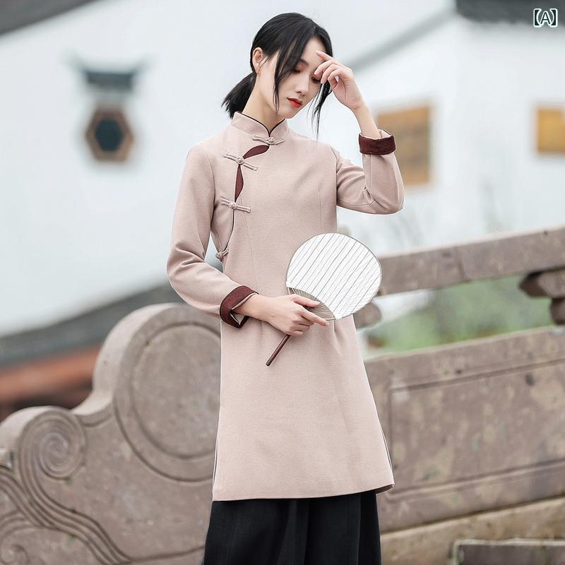 エスニック トップス レディース ティー マスター 茶師服 秋冬服 レトロ 唐装 漢服 瞑想服 瞑想服 チャイナ風 チャイナ ドレス|セキュアデポ