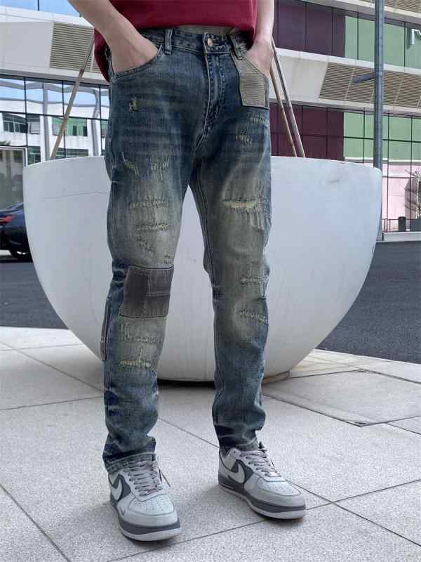 パンツ デニムパンツ メンズ アメリカ 男性用 春秋 ジーンズ 弾性 スリムフィット 足首細 個性 ロング
