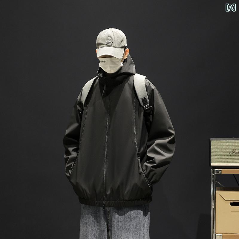 メンズ 紳士服 メンズ ジャケット ウインドブレーカー ジャンバー フード パーカー アウトドア 春秋 防風 スポーツ レジャー｜セキュアデポ