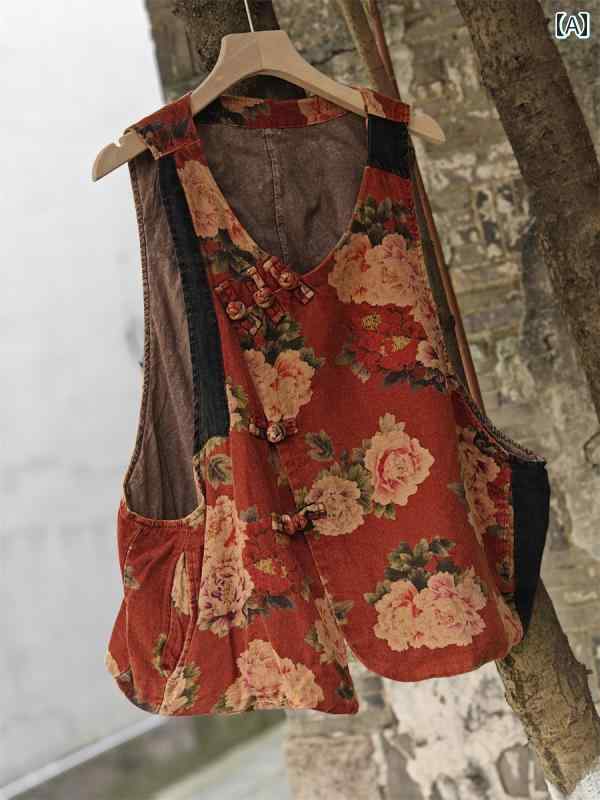 ベスト レディース トップス エスニック ボヘミアン 婦人服 レディース チョッキ ジレ カジュアル レトロ シンプル 花柄 チャイナ風
