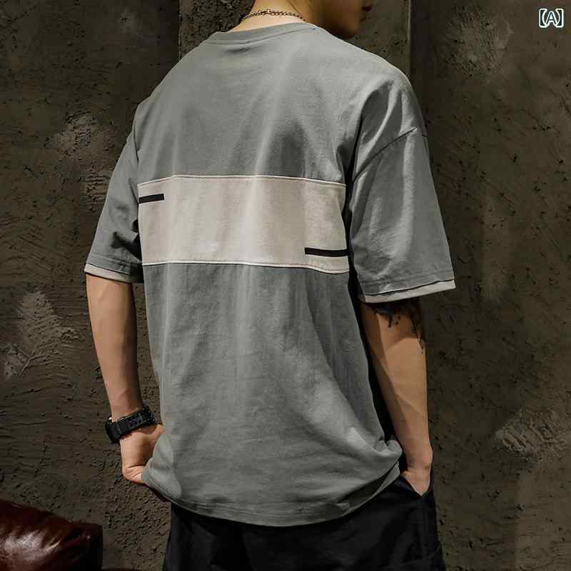 シャツ Tシャツ メンズ アメリカ 高級感 スプライシング 半袖 ファッション インズ 夏 ゆったり 大きいサイズ カジュアル 五分袖