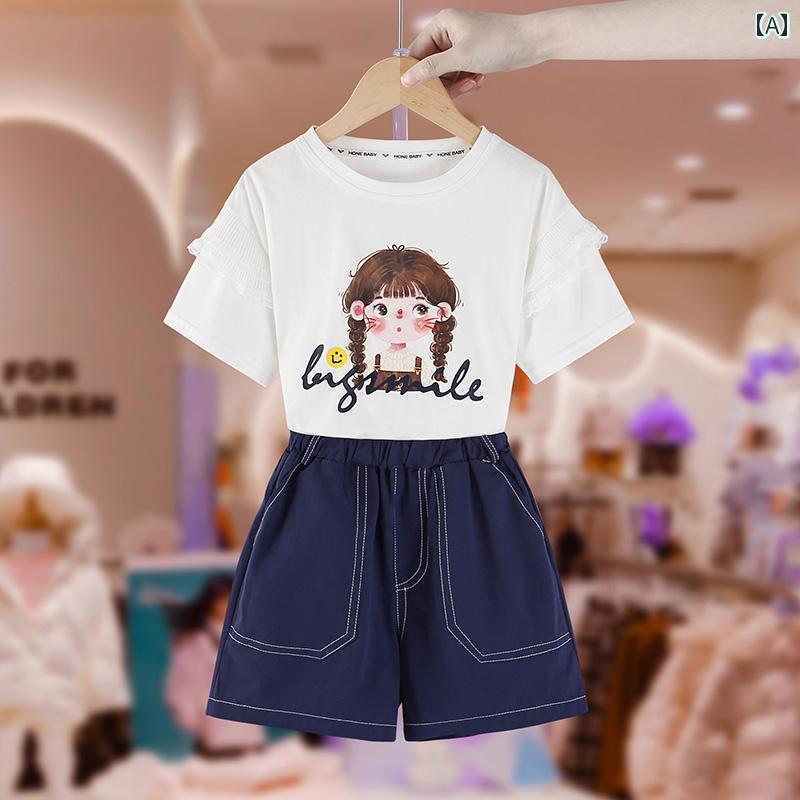キッズ ウェア セットアップ ガールズ スーツ 夏 子供服 ガールズ ストリート ファッション デニムショーツ 2点 セット