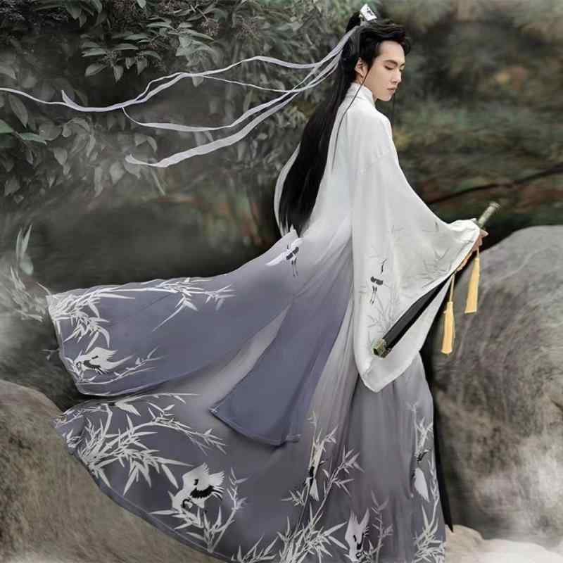 プルオーバー メンズ 秋 冬 長袖 漢服 中華風 ナイト爵 道教 御召しもの 差し交わす 色つや 酉の方角 レングス 魏 晋 ダブル前胸部 背広