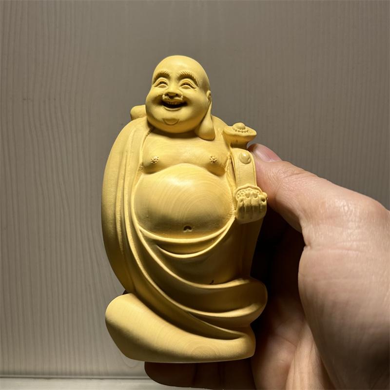 弥勒菩薩 布袋 七福神 飾りつけ 木 仏具 神具 室内装飾 見せびらかす レトロ 小物 作物 縁起物 刻みつける 菩薩 仏像 釈迦牟尼 瀬戸もの風