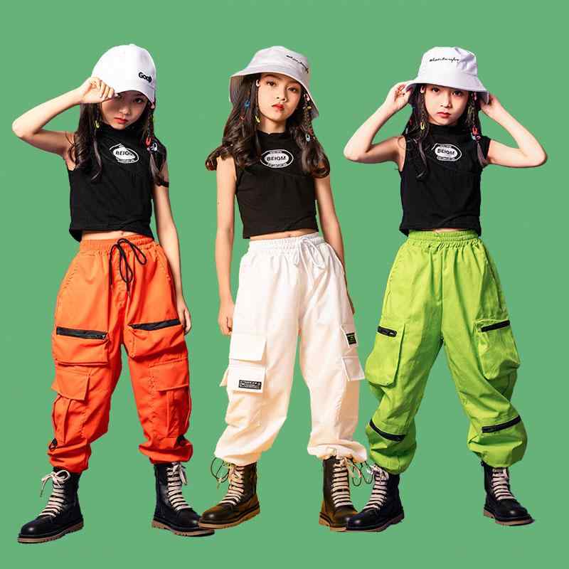 子供服 女の子 Tシャツ タンクトップ へそ出し パンツ コスチューム バンド ダンス ヒップホップ ストリート系 パフォーマンス 衣装 セットアップ クール かっこいい キッズ