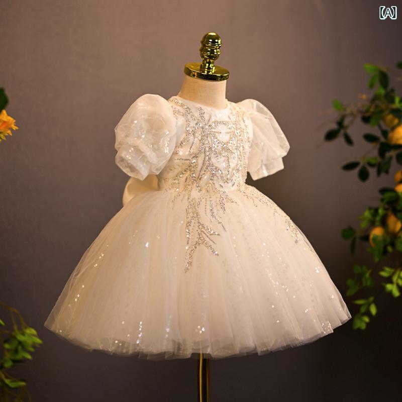 ドレス 女の子 ガールズ 1歳 ホワイト ハイエンド ベビー ガール 子供 誕生日 プリンセス フラワー ガール キャットウォーク
