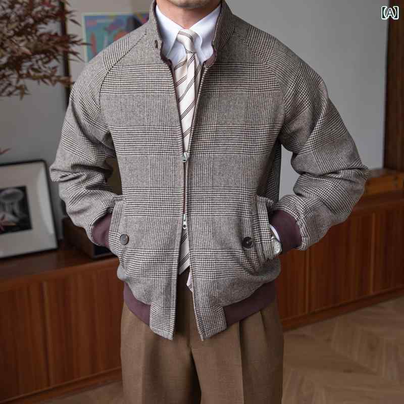 ジャケット メンズ 千鳥柄 秋冬 スリムフィット メンズ 暖かい ショート ビジネス 紳士 長袖 ウール レトロ アウター 都会 カジュアル