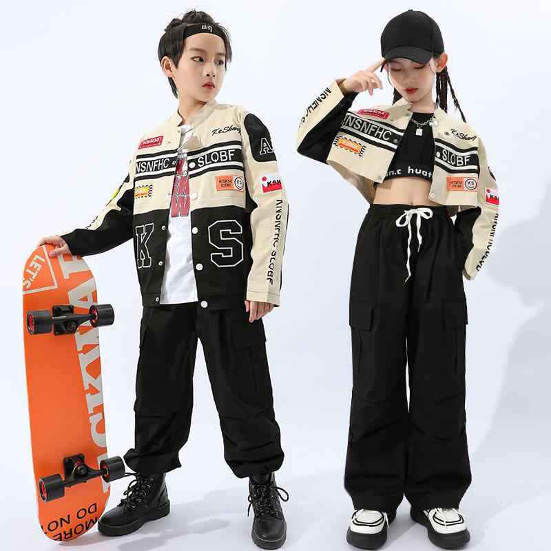 子供服 女の子 男の子 ジャケット Tシャツ へそ出し パンツ コスチューム バンド ダンス ヒップホップ ストリート系 パフォーマンス 衣装 クール かっこいい キッズ