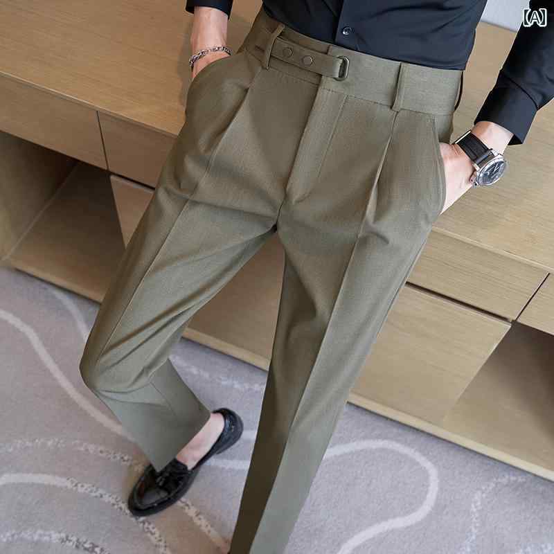 カジュアル パンツ スーツ スラックス 秋 男性用 小さい ストレート レッグ ハイエンド 韓国 多目的 ベルト スリムフィット