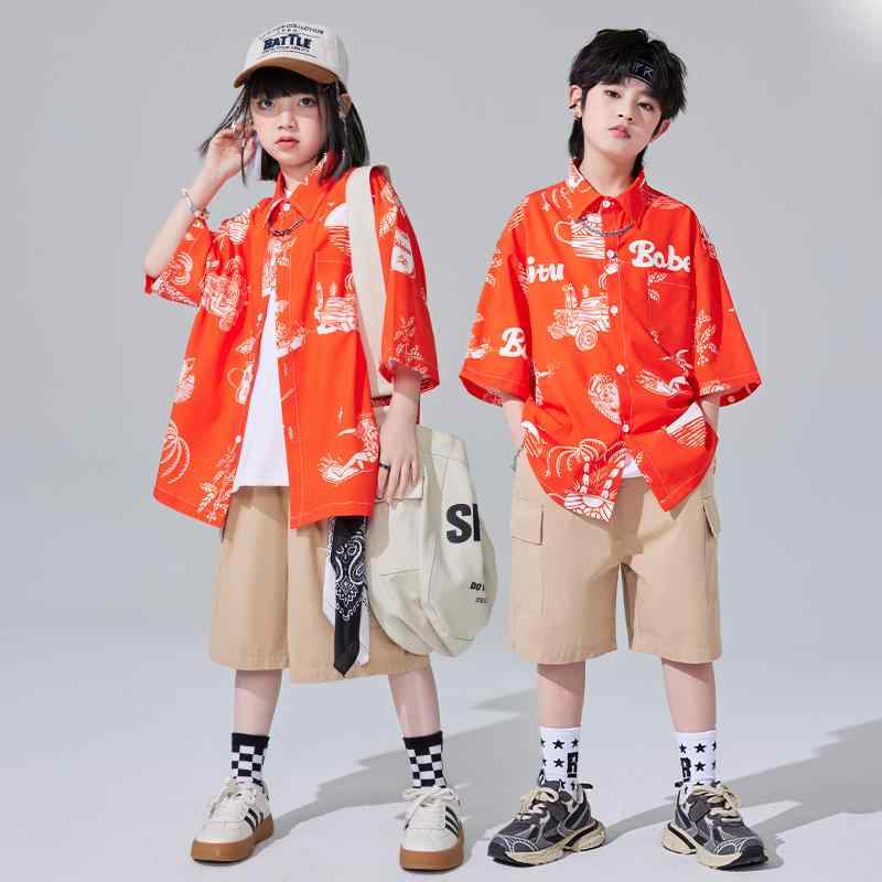 子供服 女の子 男の子 シャツ ショートパンツ ゆったり コスチューム バンド ダンス ヒップホップ ストリート系 パフォーマンス 衣装 クール かっこいい キッズ