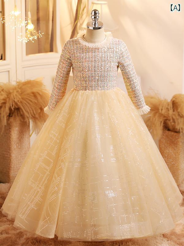 キッズ パーティードレス ジュニア ファッション 女の子 誕生日 プリンセス ドレス フラワーガール 結婚式 演奏会 服 秋冬