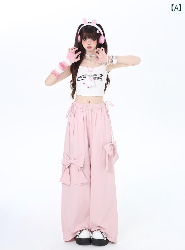 レディース 婦人服 レディース ロリータ 春夏 リボン ガーリー ピンク ワイドパンツ ボトムス かわいい