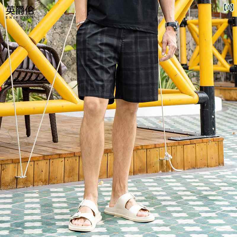 ハーフパンツ メンズ 半ズボン レジャー ビーチ アウトドア パンツ ショートパンツ 夏 レトロ チェック カジュアル アメリカン ストレート